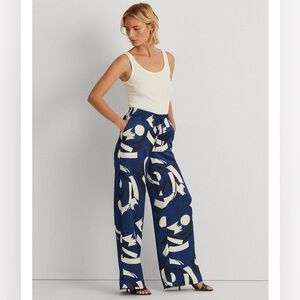 Lauren Ralph Lauren Geometric-Print Charmeuse Wide-Leg Trouser Sz PS